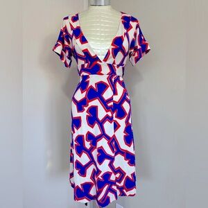 DVF 100% silk Toby wrap dress Gingko Indigo Graphic Large 0